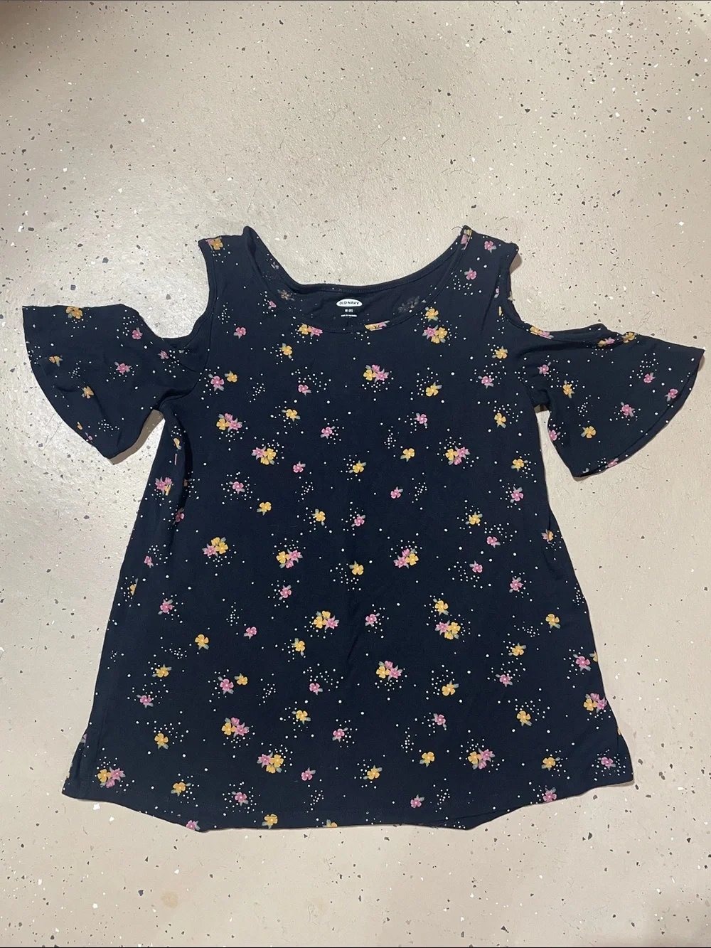 Girls Old Navy Black Cold-Shoulder Tee with Pink & Yellow Floral Print